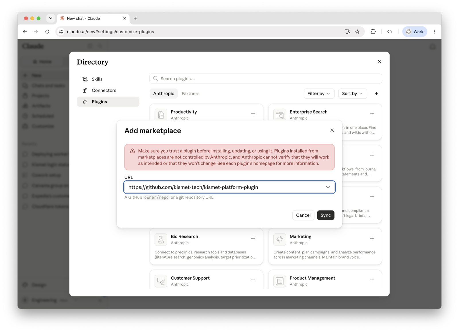 Step 3: Paste the Kismet repository URL and Sync